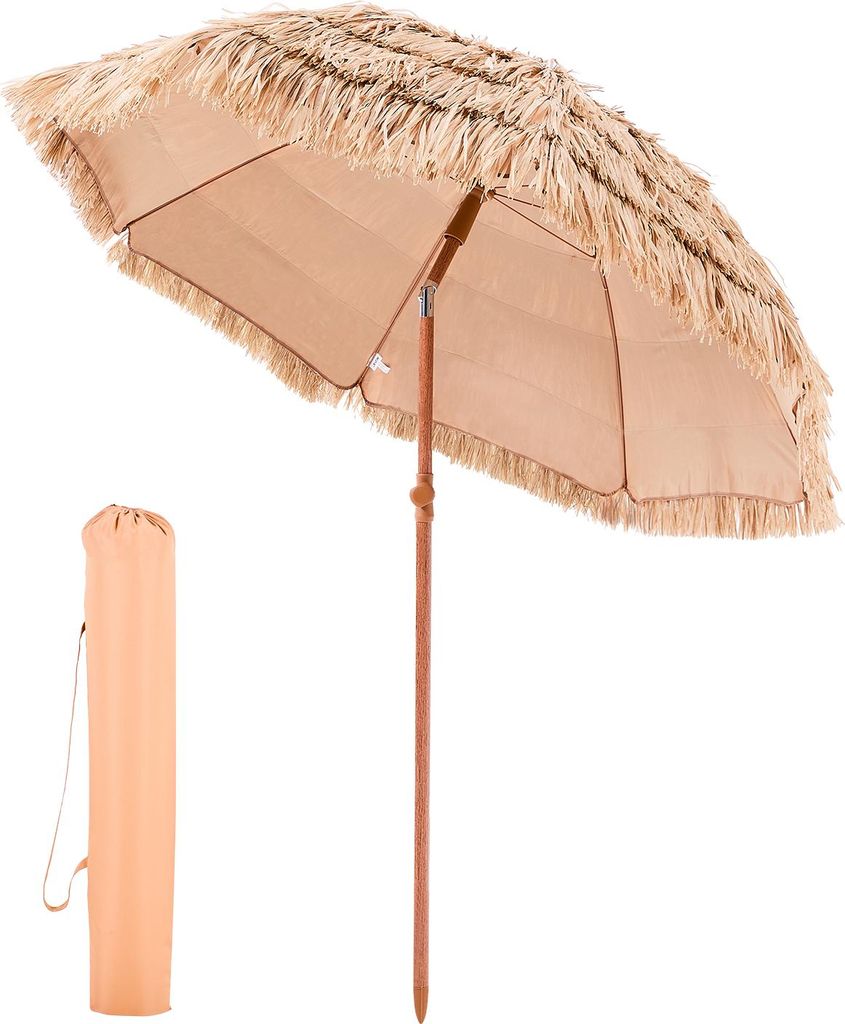 VEVOR Strohschirm Hawaii, 1,8 m Strohschirm neigbar, Strandschirm mit PP-Stroh & 8 Metallstreben, Gartenschirm, Marktschirm, Terrassenschirm für S...