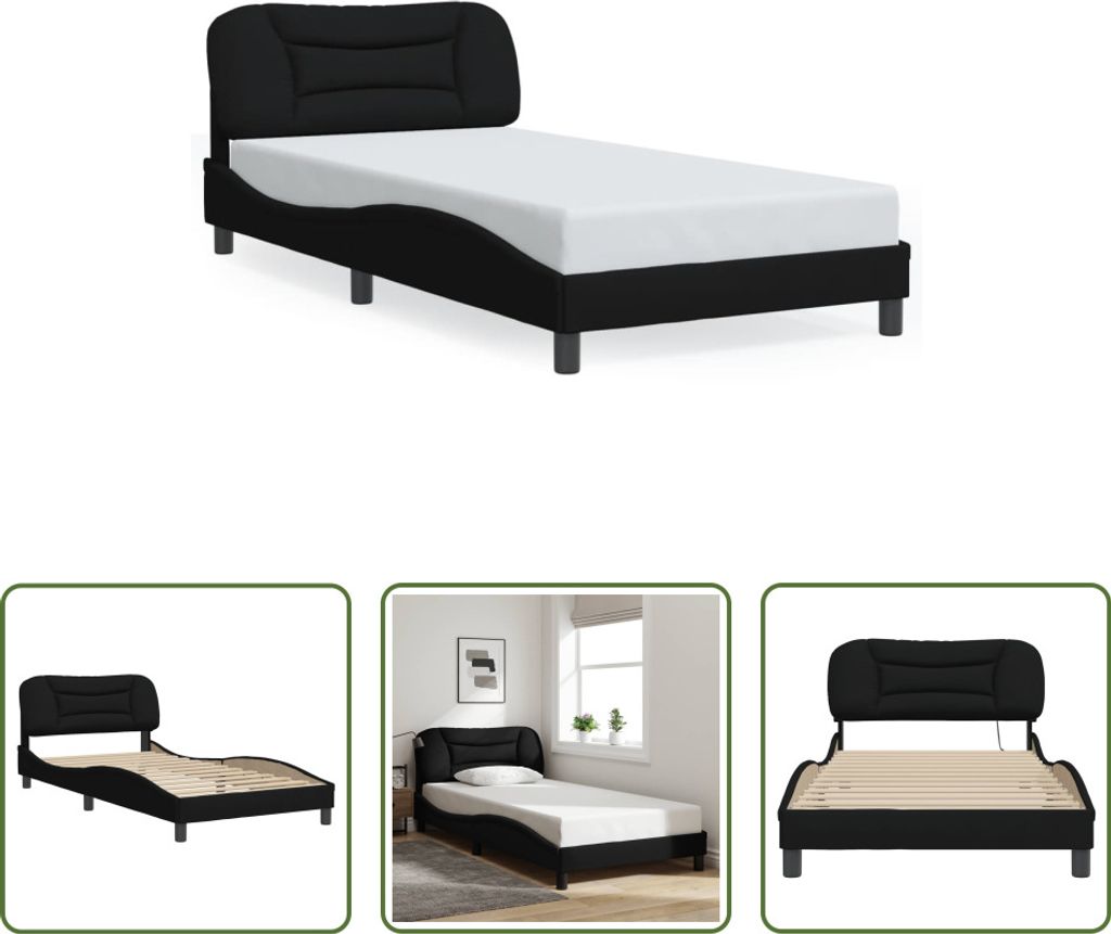 The Living Store Bettgestell mit Kopfteil Schwarz 100x200 cm Stoff