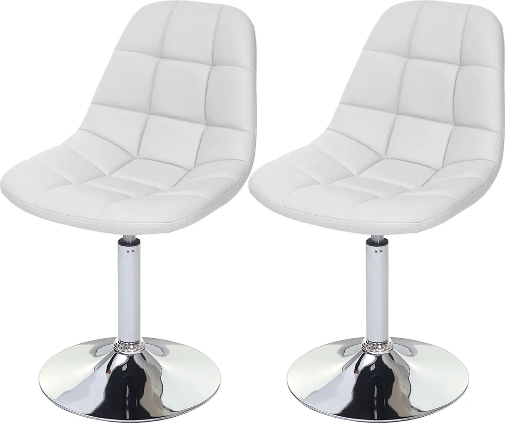 set di 2 sedie da pranzo HWC-A60, sedia girevole, cromo ~ similpelle bianca