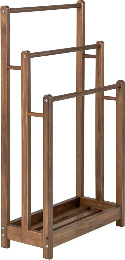Portasciugamani 3 Livelli Legno Marrone con Ripiano | Supporto da Terra