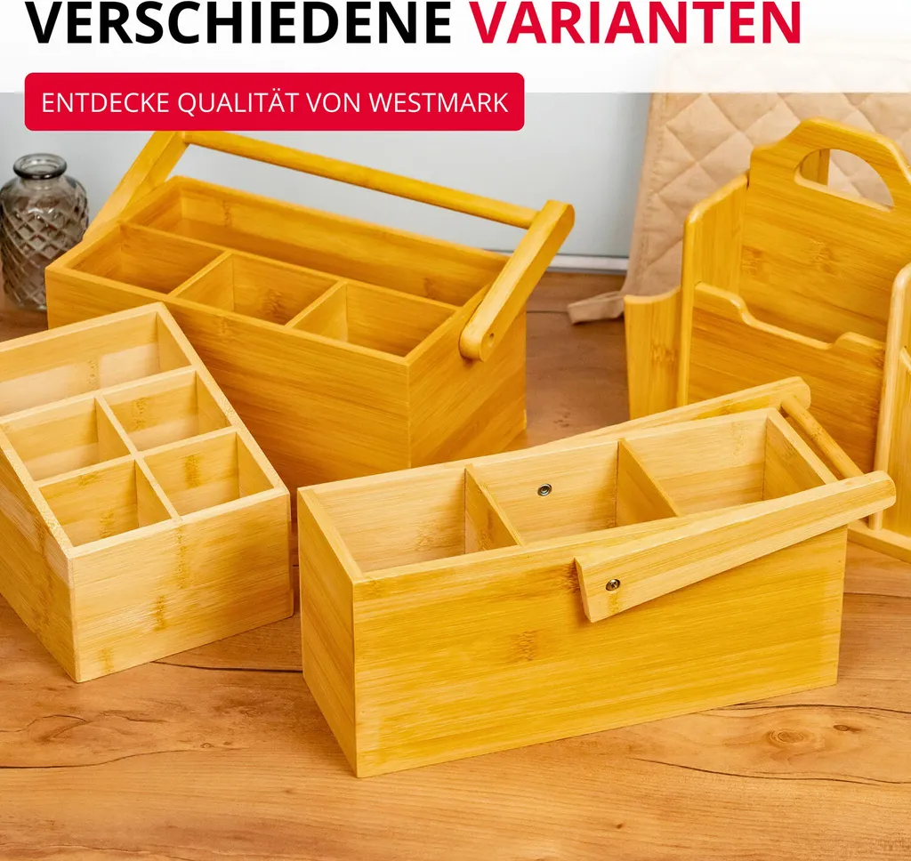 Rangement couverts en bambou résistant avec 5 compartiments