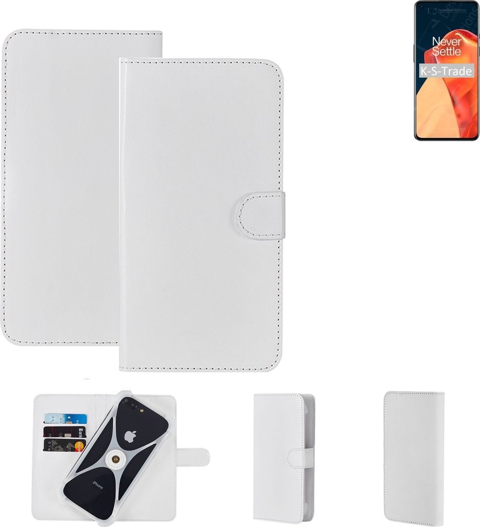 K-S-Trade Handy Hülle Schutz Hülle kompatibel mit OnePlus 9 Cover Case Bookstyle Bumper weiß 1x