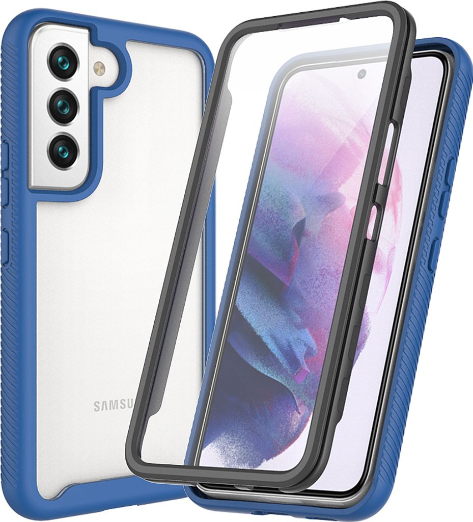 Galaxy S22 5G Hülle, TPU Bumper mit Eingebautem Displayschutz 360 Grad Komplettschutz Schutzhülle für Samsung Galaxy S22 5G Navy Blau