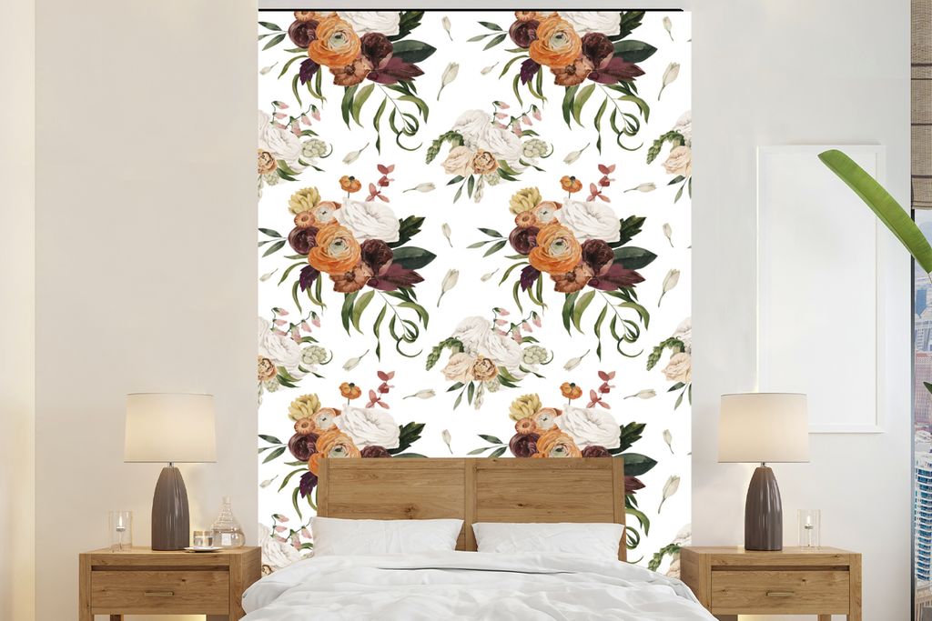 MuchoWow Fototapete für Wohnzimmer oder Schlafzimmer Wandtapete Vinyl Motivtapete Blumen - Blumenarrangement - Farben - 160x240 cm - Vinyltapete