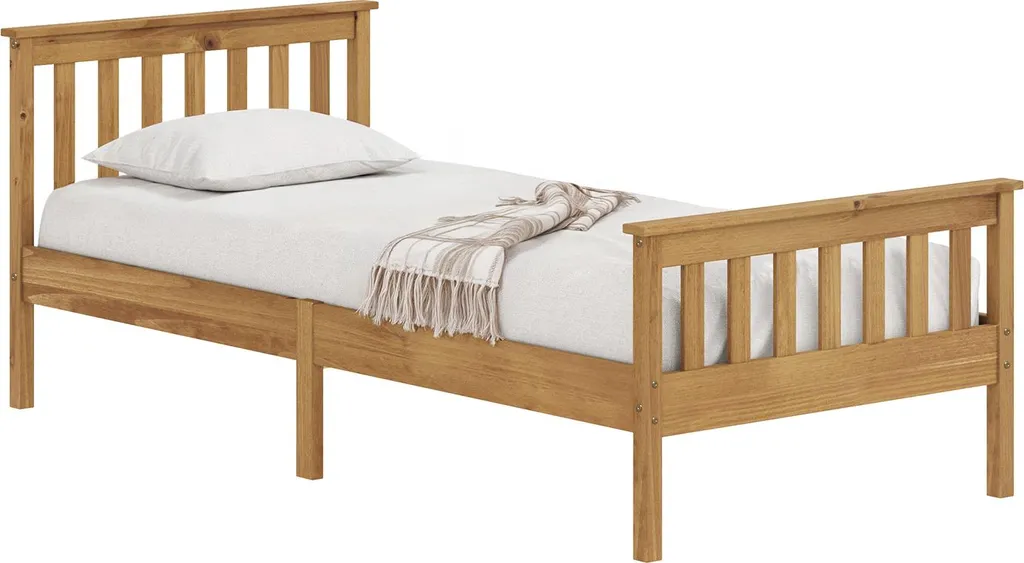 Lit simple TORINO 90x200 cm en pin massif finition cirée naturelle