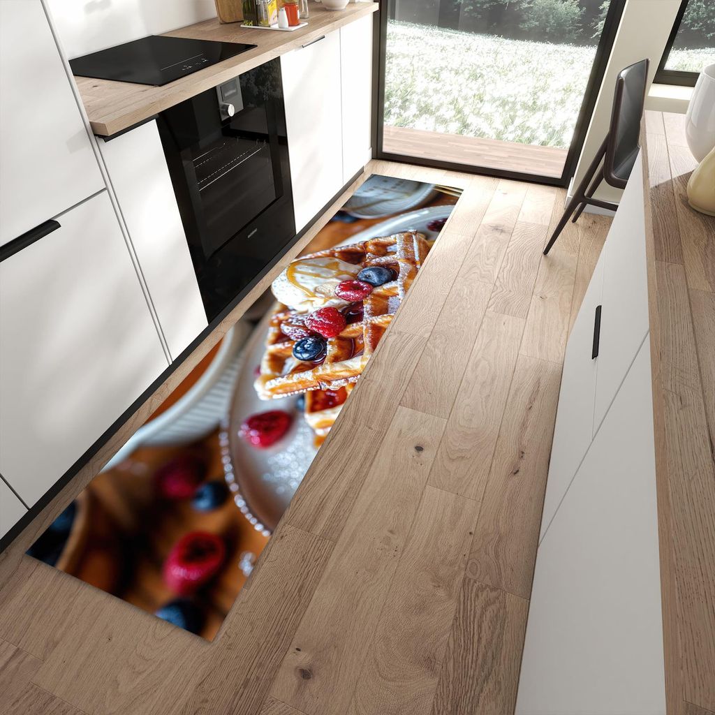 Küchenteppich 60x270cm rutschfest & abwischbar PVC Läufer - Belgische Waffeln