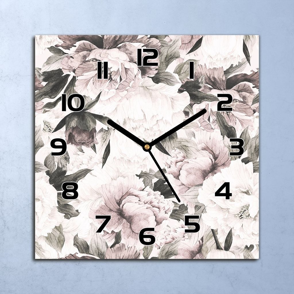 Wanduhr Echt-Glas-Küchenuhr Blumen Pfingstrosen Quarz 30x30 Produktbild 
