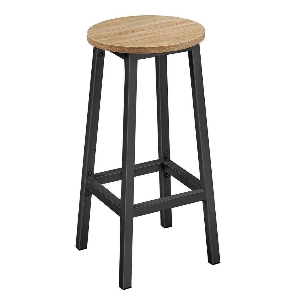 FORTENA Hoher Barhocker Rund 65 cm Eiche Sonoma/Schwarz mit Fußstütze