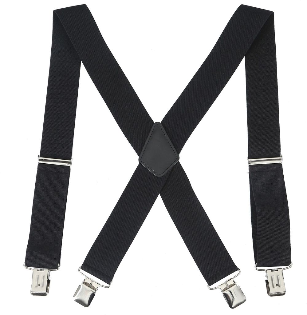 Robuste Herren Hosenträger X-Form, schwarz, 120 cm x 4 cm, 4 Clips, verstellbar