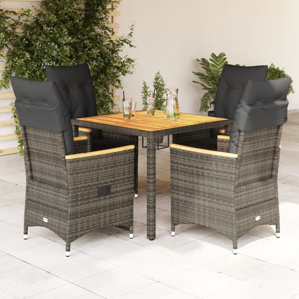 Maison Exclusive - 5-tlg. Garten-Essgruppe mit Kissen Grau Poly Rattan