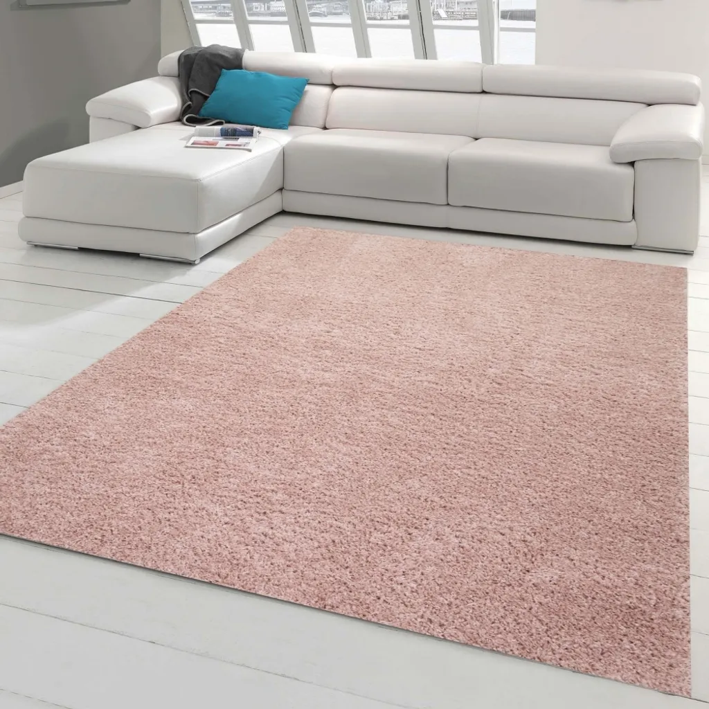 Tapis shaggy moelleux rose 140 x 200 cm - Descente de lit haute densité