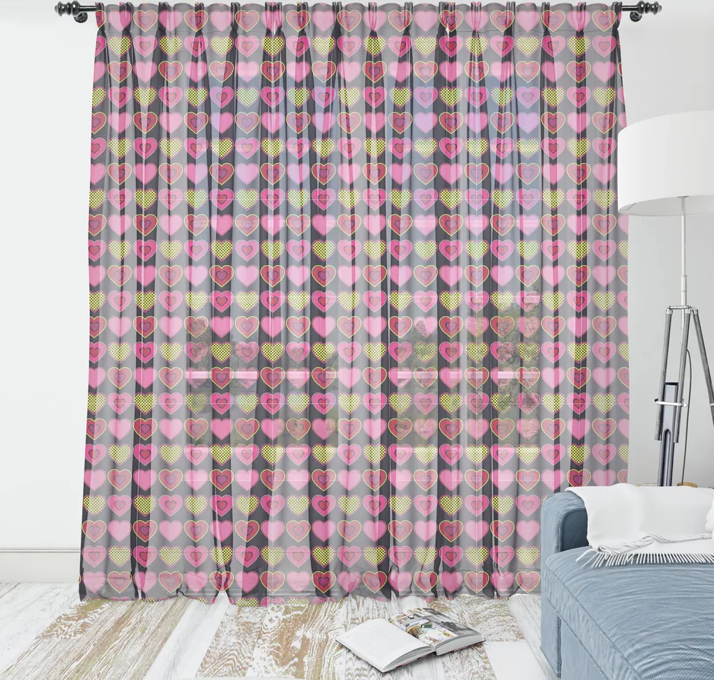 ABAKUHAUS Arazzo di San Valentino, Forme di cuori vivaci e romantici nei pois, Arazzo in raso setoso per soggiorno e camera da letto, 135 cm x 274 cm, Rosa rubino