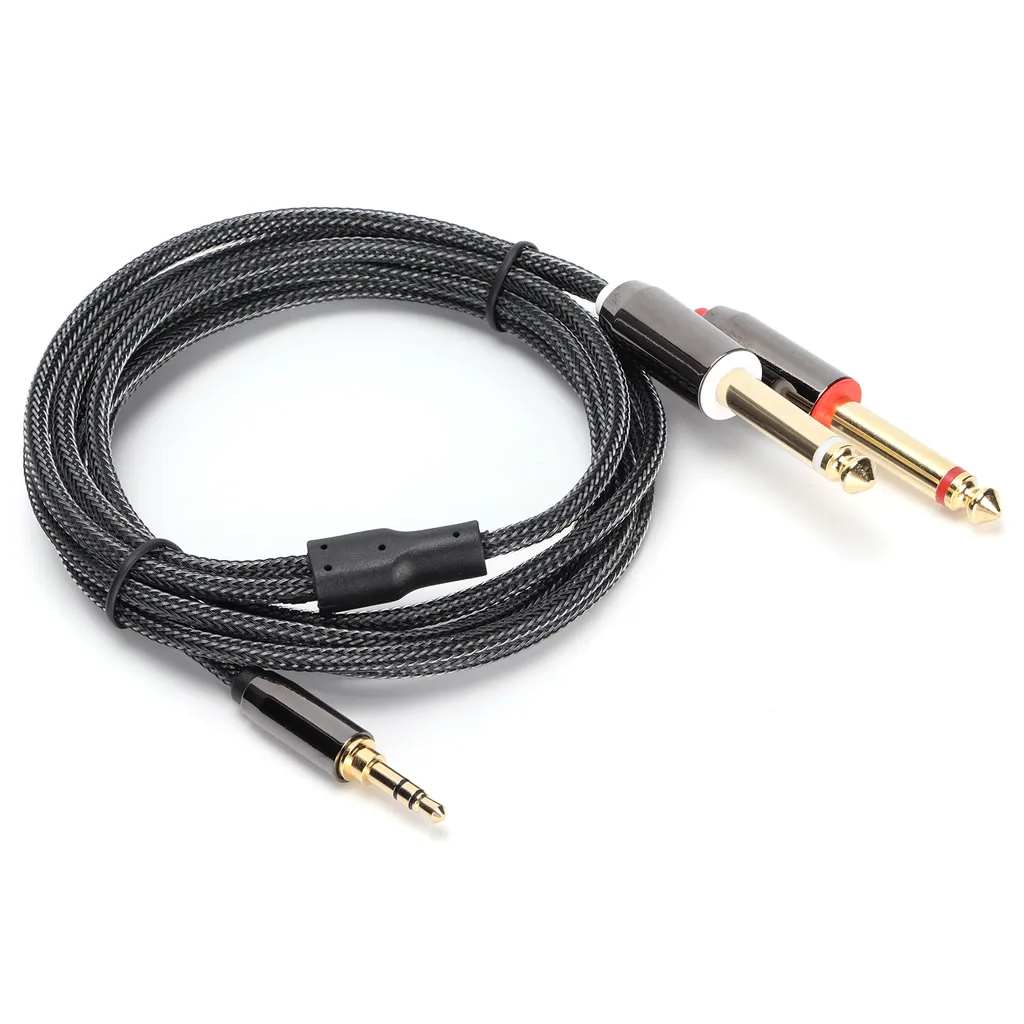 3.cavo audio da 5 mm a doppio 6,35 mm, cavo audio da 3,5 mm a doppio 6,35 mm, cavo audio da 3,5 mm maschio a doppio 6,35 mm maschio, cavo audio con connettori da 3,5 mm a doppio 6,35 mm, connettore placcato oro linea audio, cavo audio - 4
