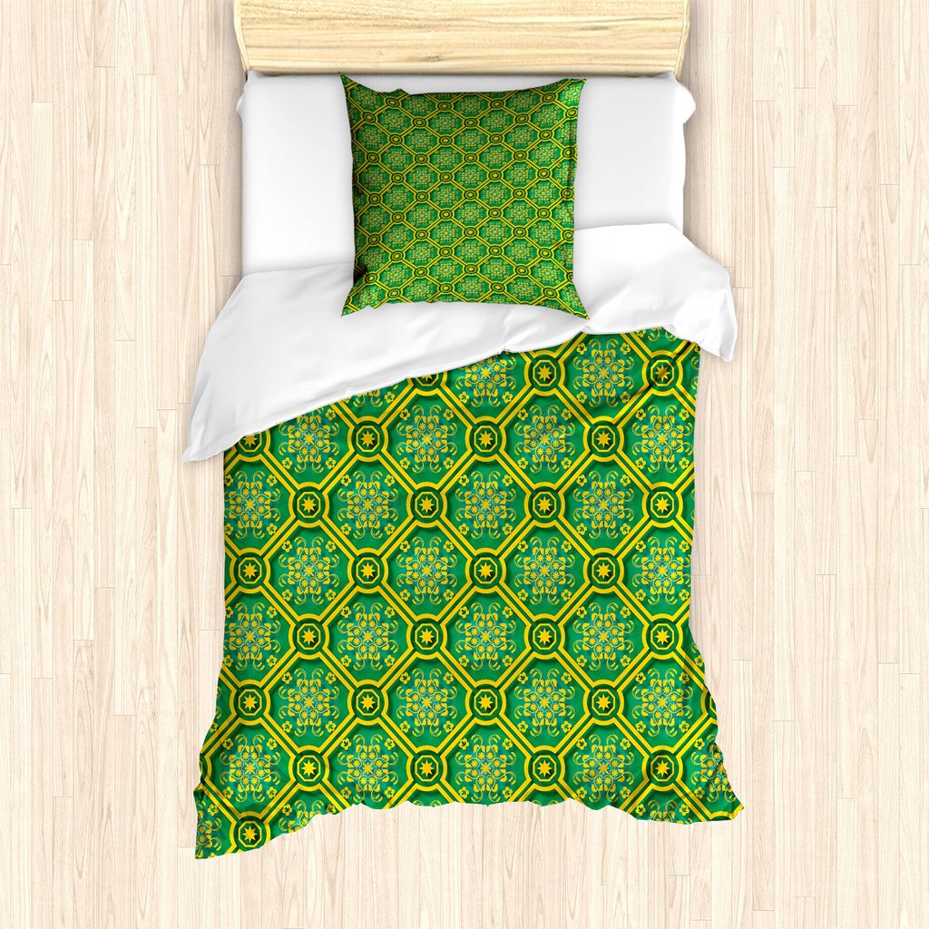 ABAKUHAUS Blumen Bettbezug Set für Einzelbetten, Bicolor Ziermotive, Milbensicher Allergiker geeignet mit Kissenbezug, 135 cm x 200 cm - 80 x 80 c...