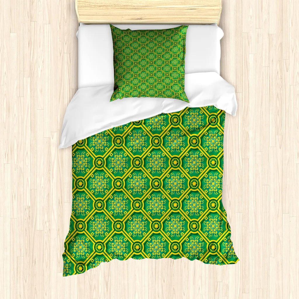 Set Letto Singolo ABAKUHAUS Verde e Giallo - Design Bicolore 135x200