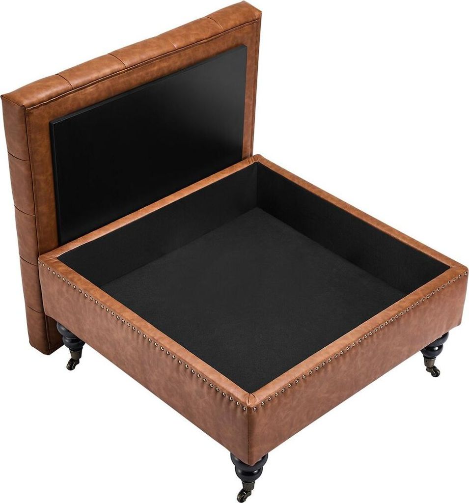 80 cm Square Leather Ottoman with Storage, Upholstered Tufted Button Coffee Table Ottoman with Castered Rolling Wheels, PolyurethanLeather High-Den...