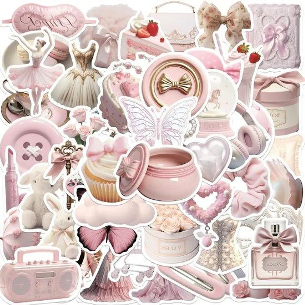 Autocollants Kawaii Roses et Esthétiques - Pack 50 Stickers Haute Qualité