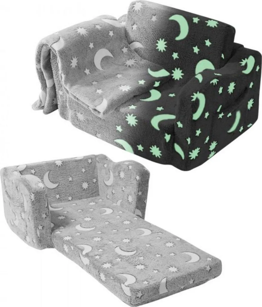 Chaise pour Enfants Grise avec Coffre à Jouets Intégré et Effet Glow