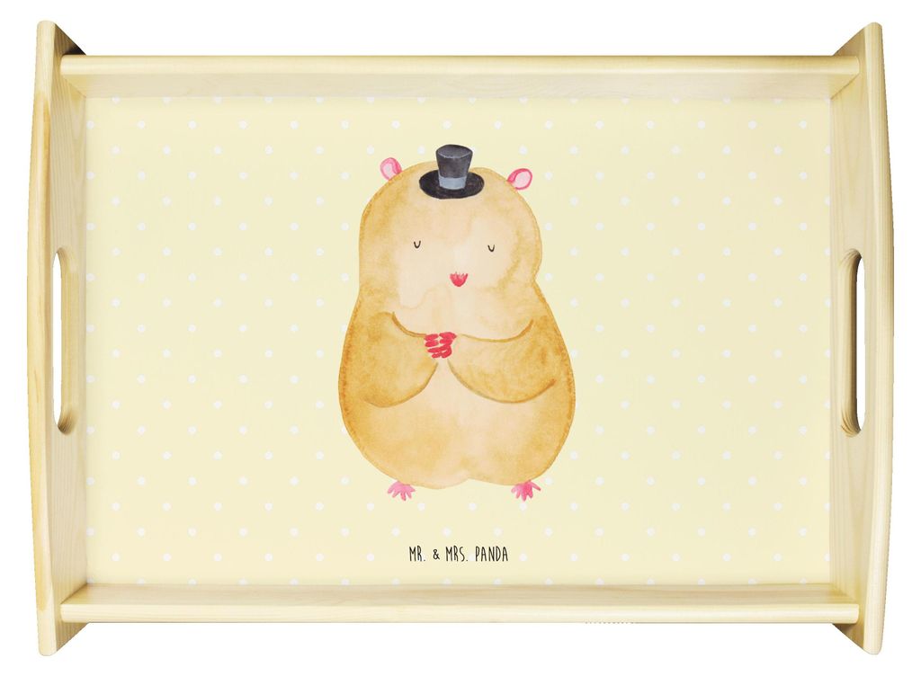Mr. & Mrs. Panda Tablett Hamster Hut - Gelb Pastell - Geschenk, Servier, Zylinder, holz serviertablett, Zauberer, Lustige Sprüche, Zwerghamster, M...