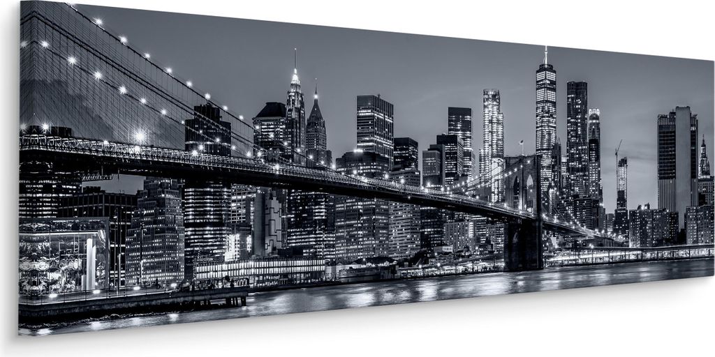 Muralo Panoramabild Canvas New York bei Nacht Architektur Wolkenkratzer 3D Br. 145 cm x Hö. 45 cm