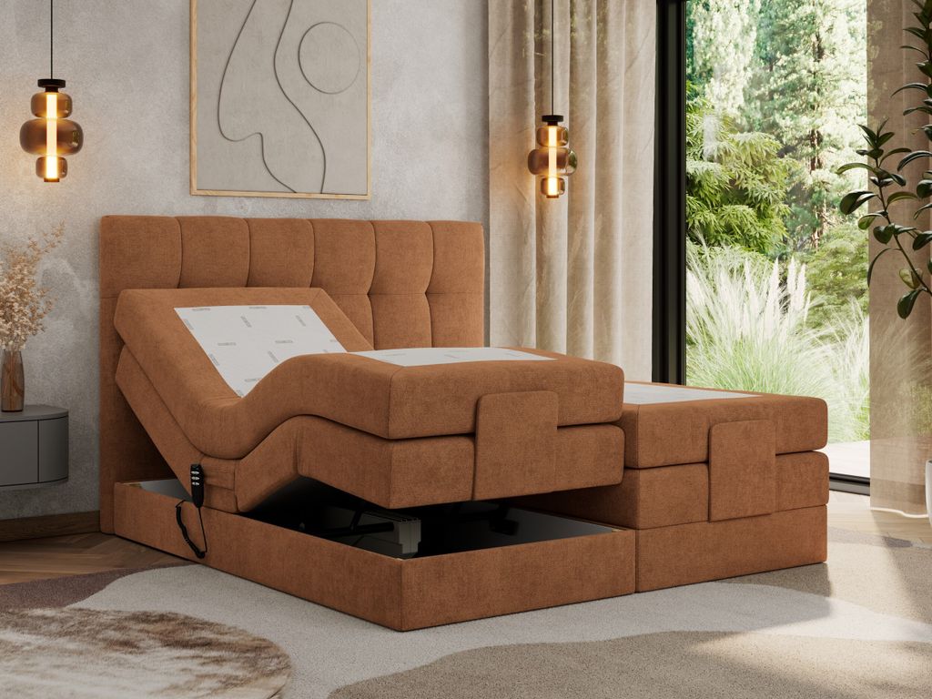 MKS MEBLE Boxspringbett 140 x 200 cm elektrisch verstellbar 7-Zonen Taschenfederkern Matratze mit Topper Bett 140 x 200 cm mit Motor Polsterbett Mo...