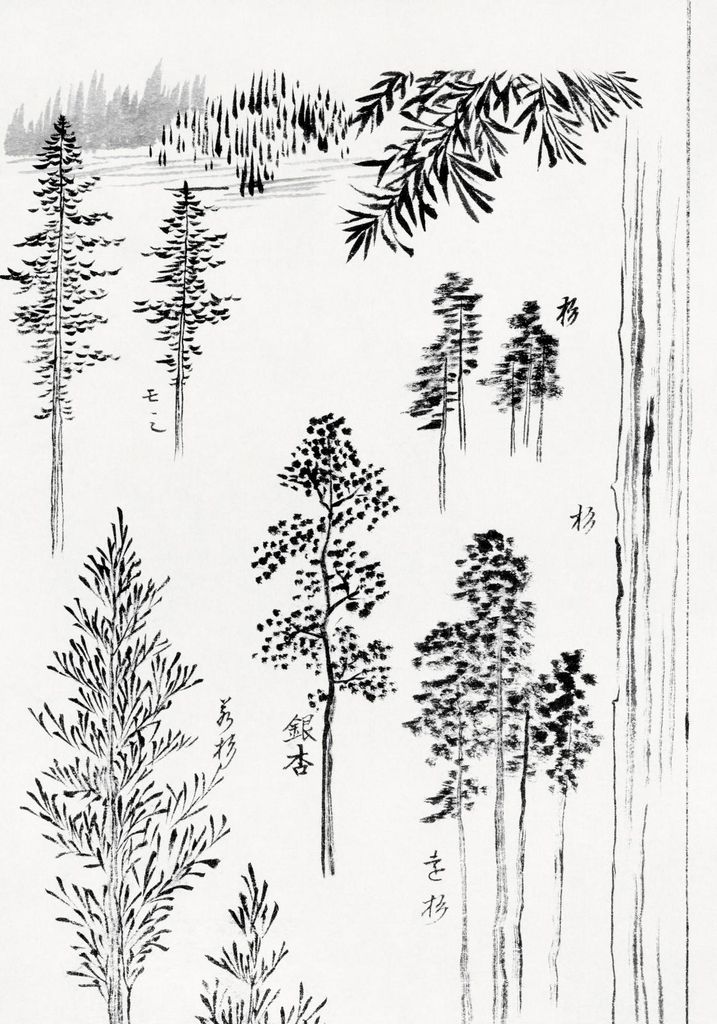 Plakat 70x100cm Kiefernbäume, Hokusai Japanischer Vintage für das Wohnzimmer