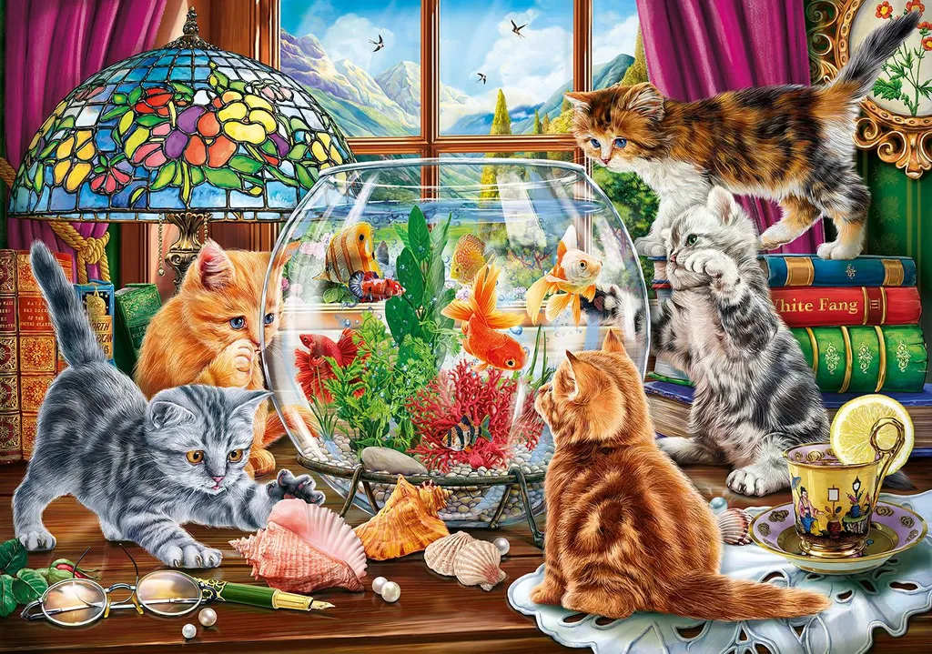 Puzzle XXL 500 pièces Chatons et Aquarium - Pièces Larges et Solides