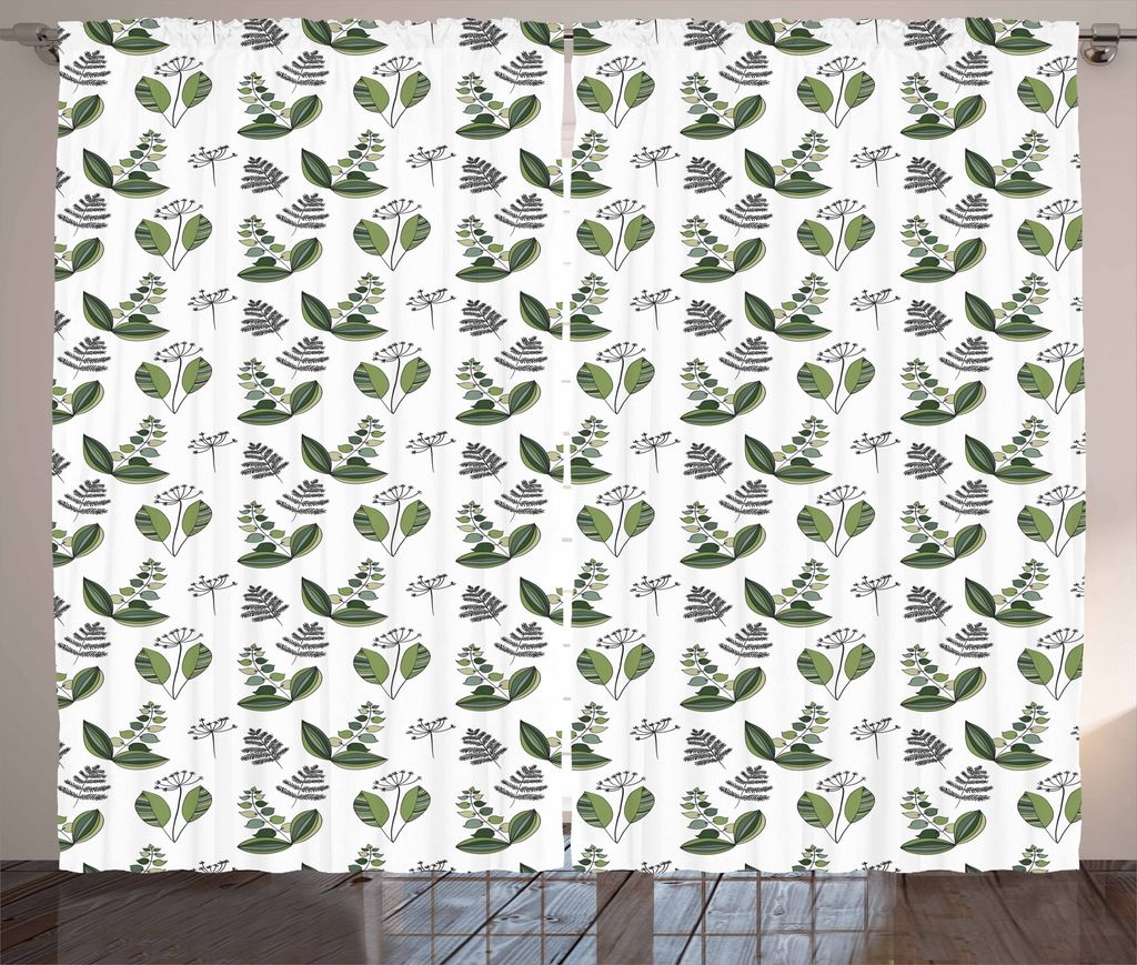 ABAKUHAUS skandinavisch Rustikaler Gardine, Frische Blühende Pflanzen, Schlafzimmer Kräuselband Vorhang mit Schlaufen und Haken, 280 x 175 cm, Ol...