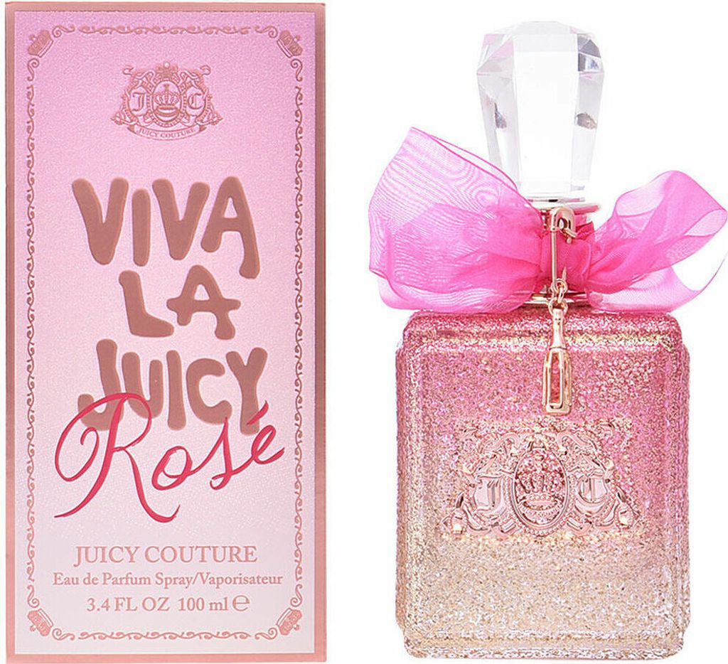 A box and bottle of Juicy Couture Viva La Juicy Rose Eau de Parfum.