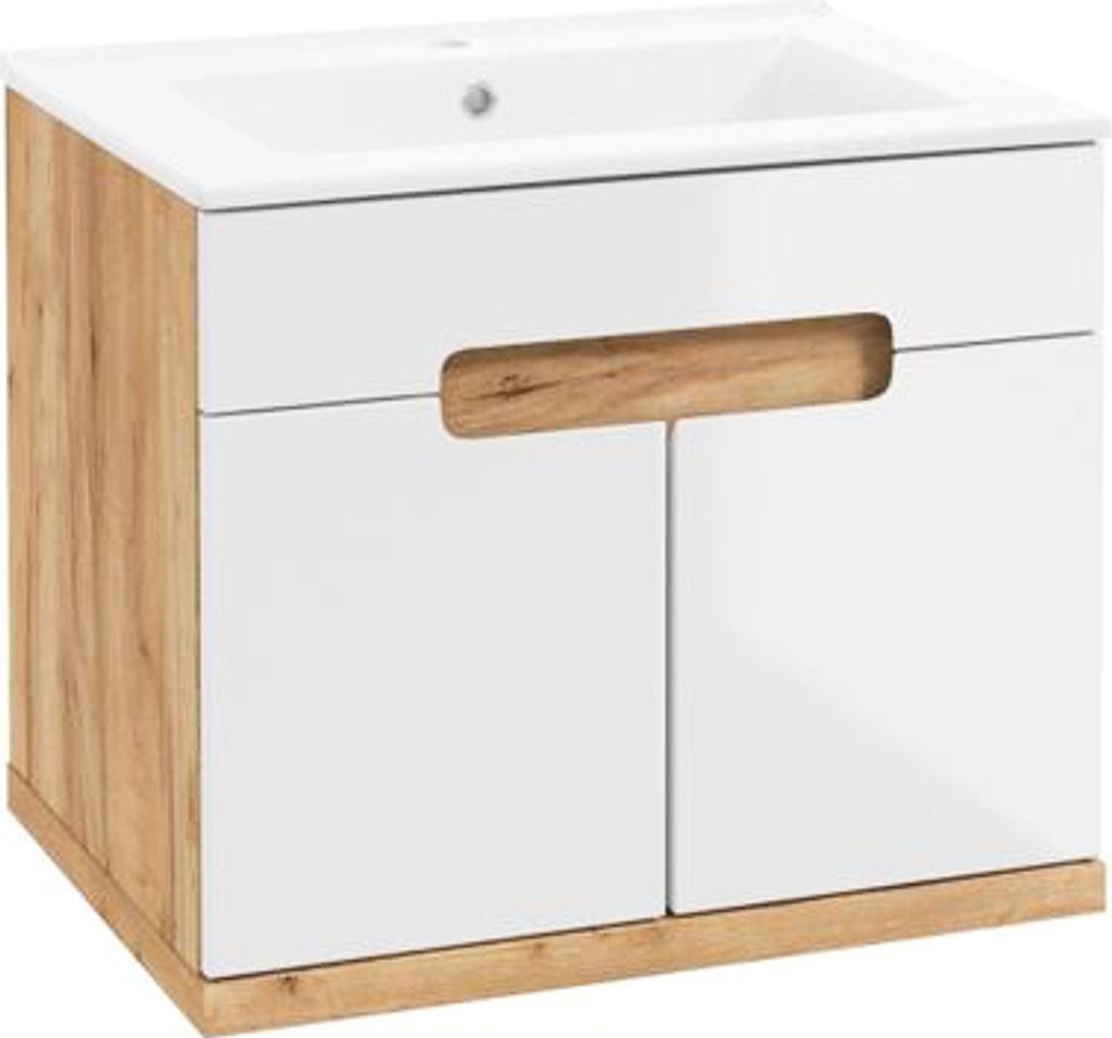 Hängender Badezimmerschrank mit Waschbecken, Craft-Eiche, 50 cm, Ronda Neu