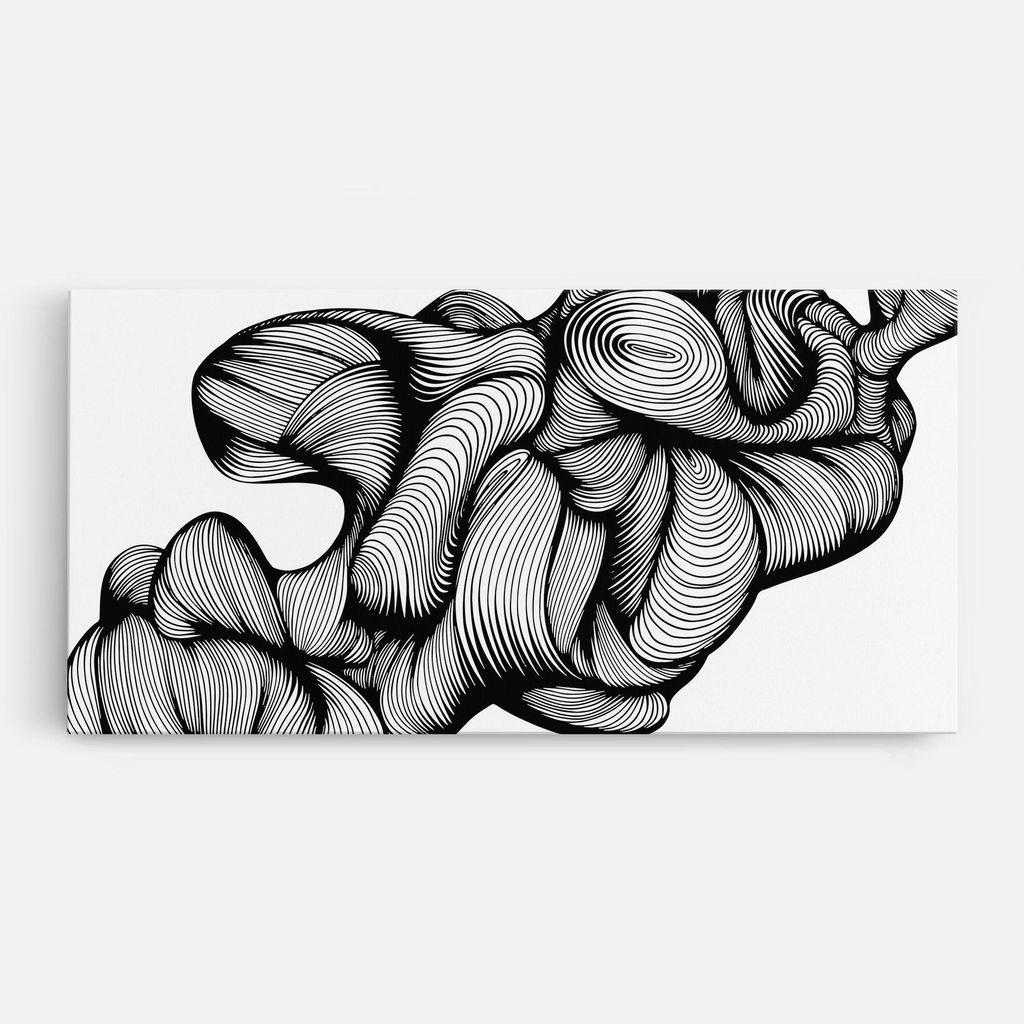 ARTHUB Leinwandbild 50x100 cm, Monochrome Doodle | Wohnzimmerdekoration, Hängende Bilder, Wanddekoration, Heimdekoration, Moderne, Schwarz-Weiß