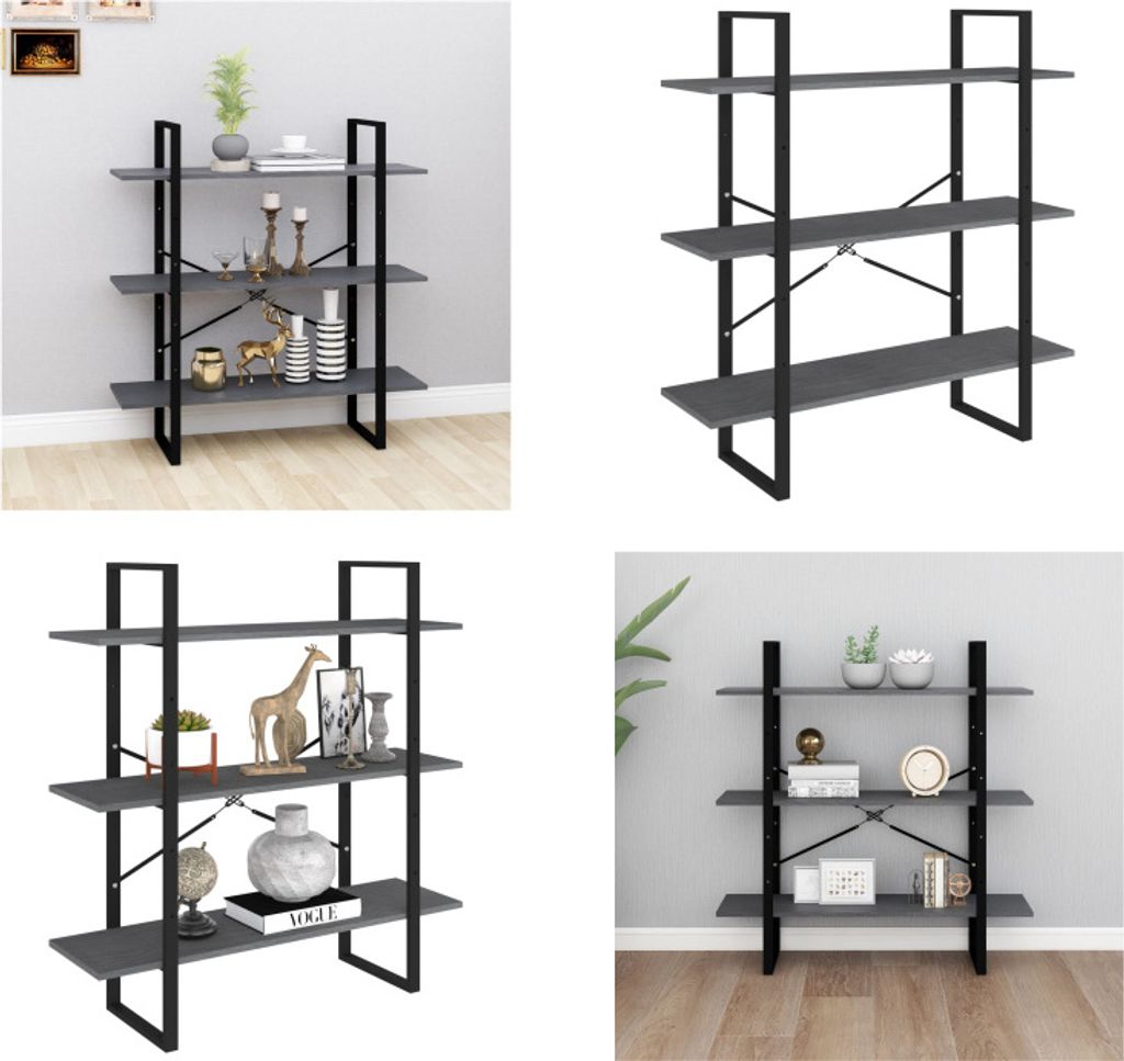 vidaXL Bücherregal 3 Fächer Grau 100x30x105 cm Massivholz Kiefer - Bücherregal - Bücherregale - Bücherschrank - Bücherschränke