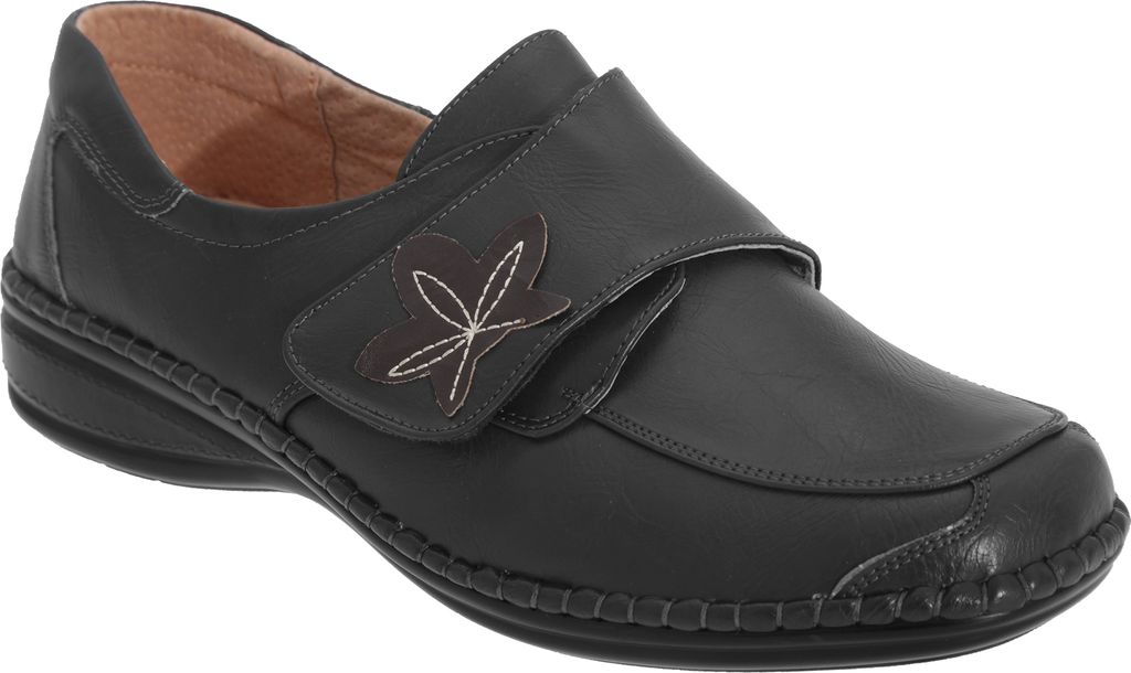 Boulevard Damen Schuhe / Freizeitschuhe mit Klettverschluss, weite Passform DF1011 (8 UK/41 EU) (Schwarz)