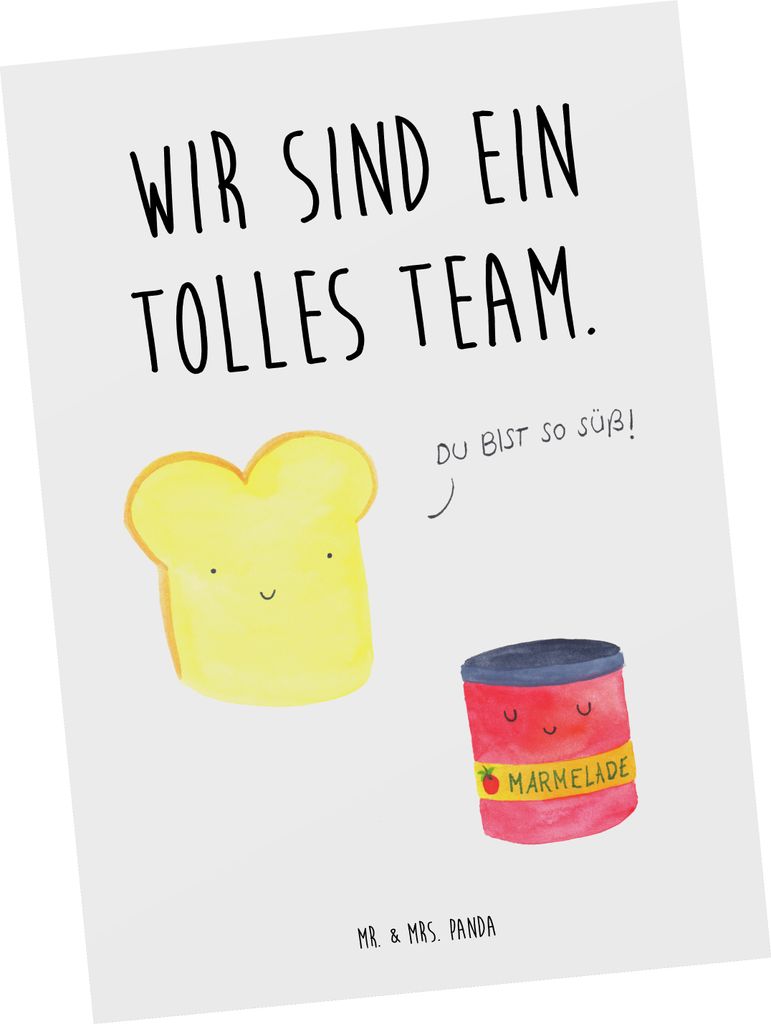 Mr. & Mrs. Panda Postkarte Toast Marmelade - Weiß - Geschenk, Süß, Brot, Postkarten, Grußkarte, Ansichtskarten, Toastbrot, Küche Deko, Ansicht...