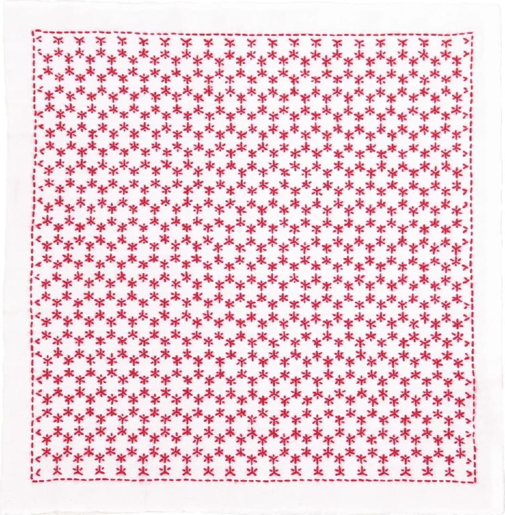 Olympus Hitomezashi Sashiko Stickpackung "Hana Fukin Kaku-Kikkou-Tsunagi", Stoff bedruckt, 34x34cm, Original aus Japan