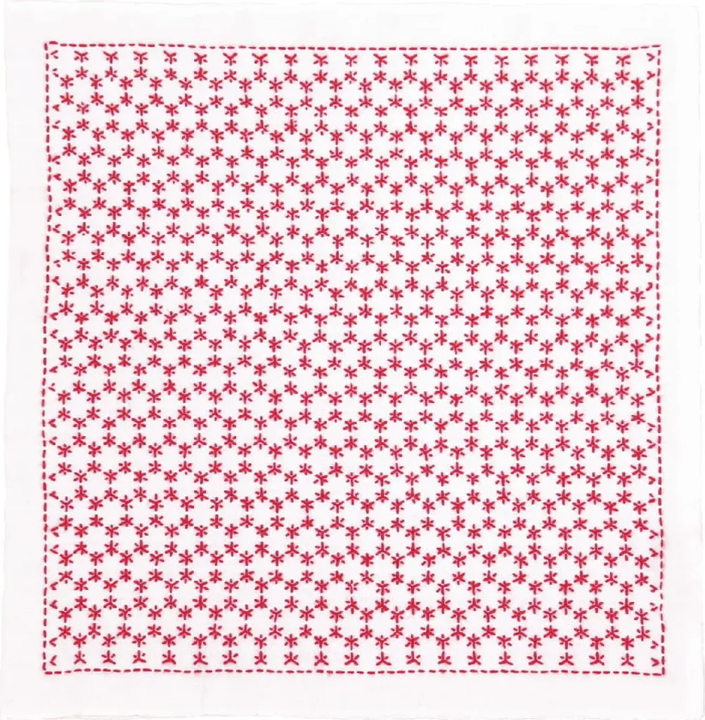 Ricamo Sashiko Giapponese Olympus Hitomezashi Hana Fukin 34x34 cm