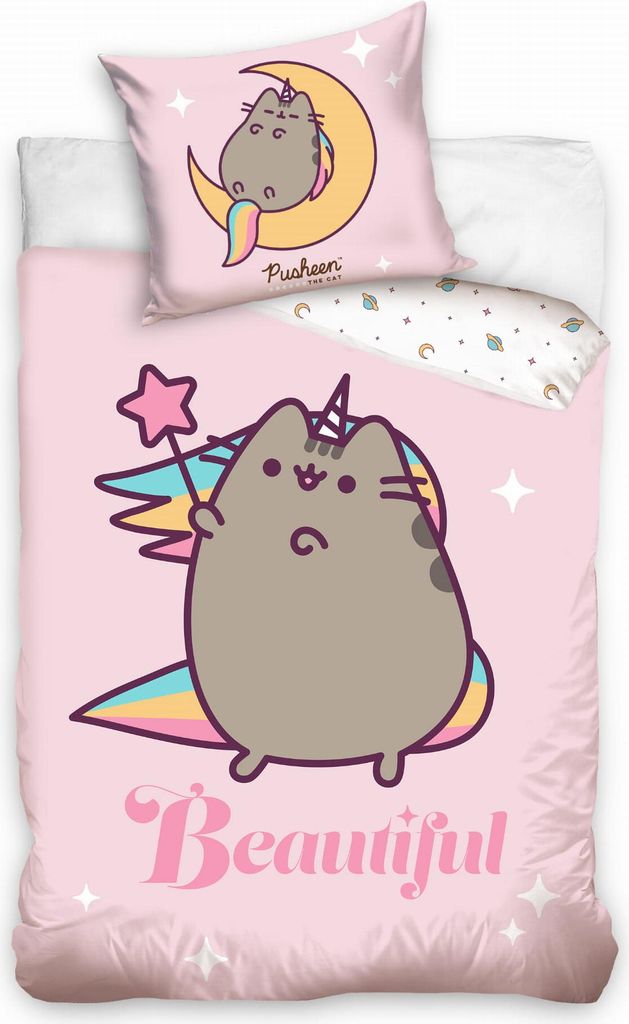 Baumwoll-Bettwäscheset 140x200 Pusheen Einhorn Rosa