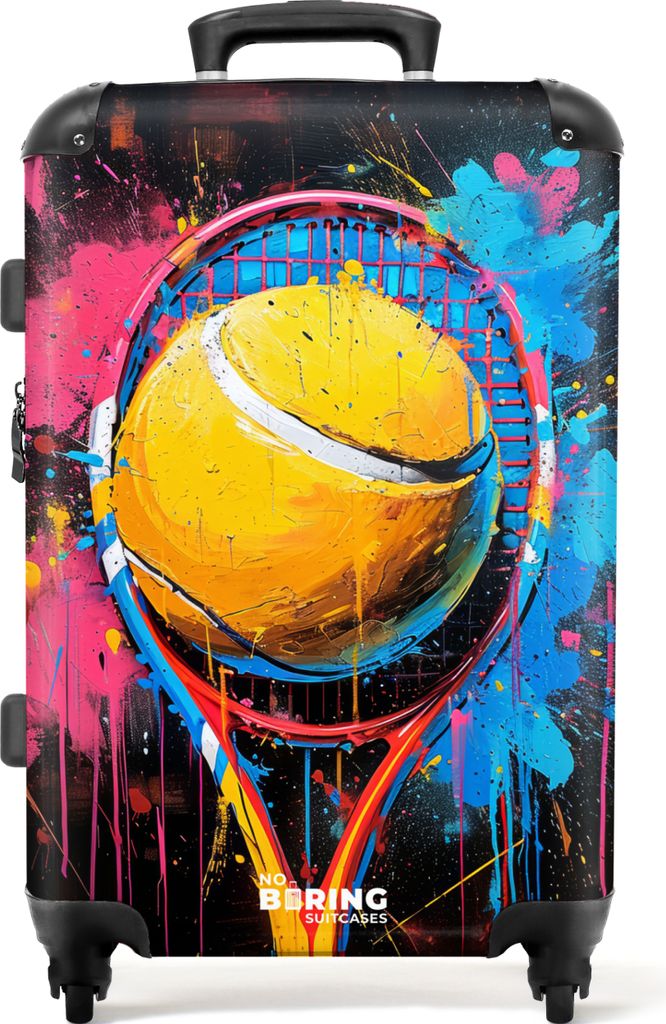 NoBoringSuitcases.com Großer Koffer - Graffiti-Tennisschläger mit Ball - Kombinationsschloss TSA - Hartschalen Trolley 4 Rollen - 72 liter - Re...