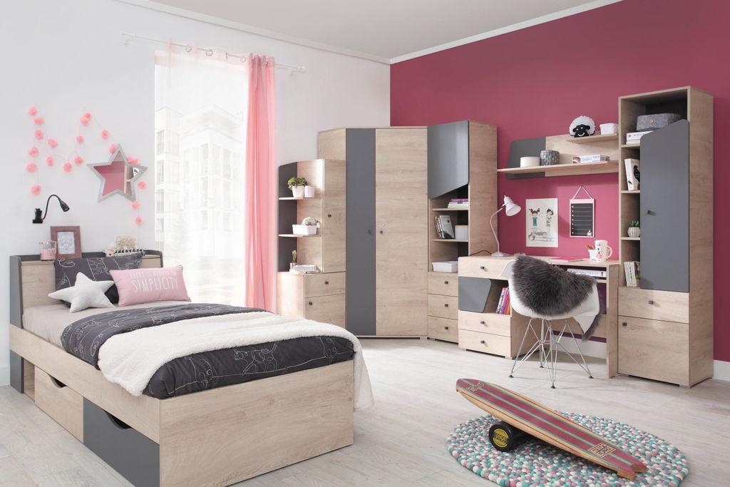 Schlafzimmer Set – 7 Teile – DELTA System – Kleiderschrank – Standregal – Standregal – REGAL – Schreibtisch – REGAL – Bett – Ar...