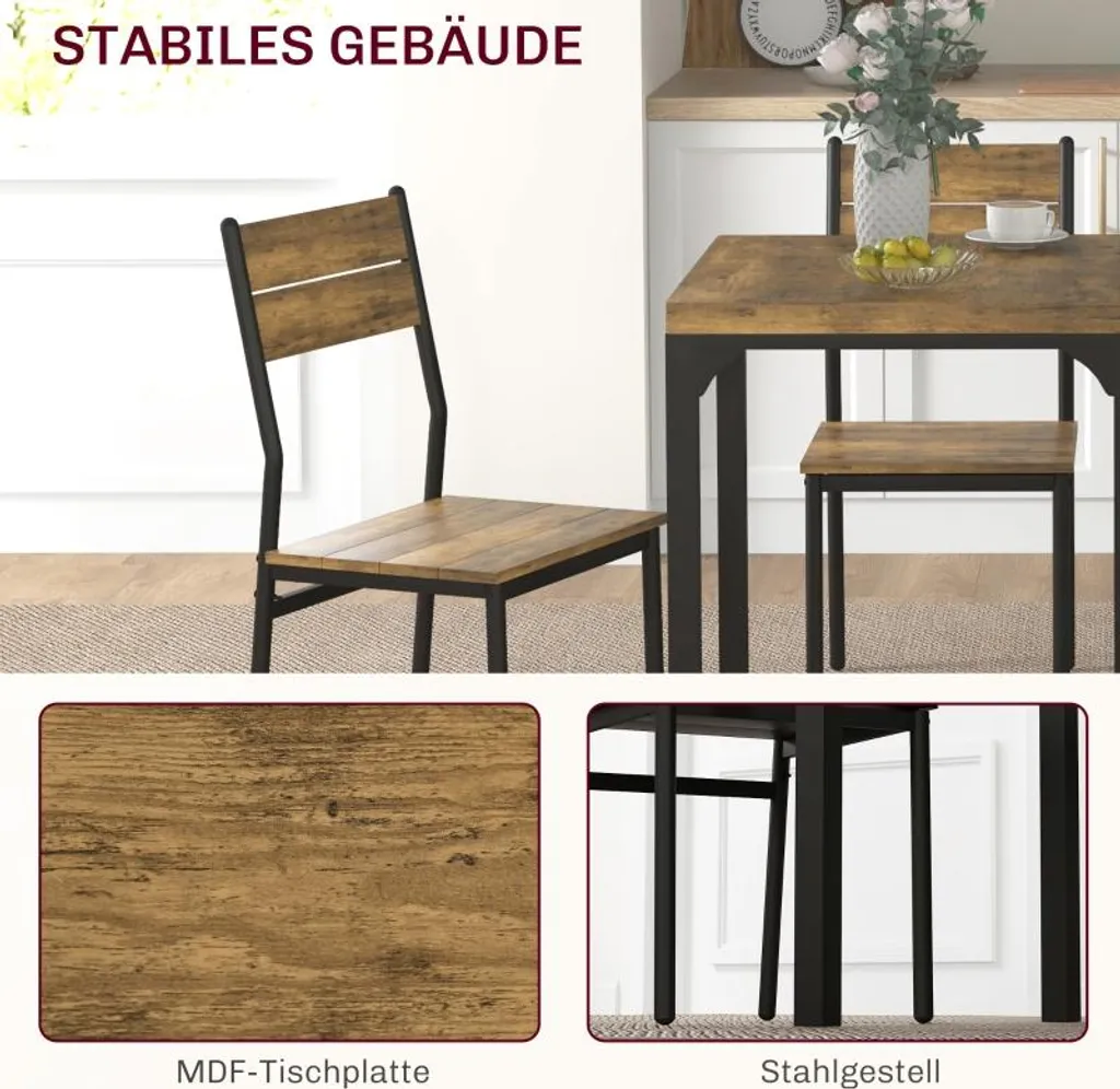 Petite table de cuisine avec 2 chaises marron Ensemble repas compact MDF