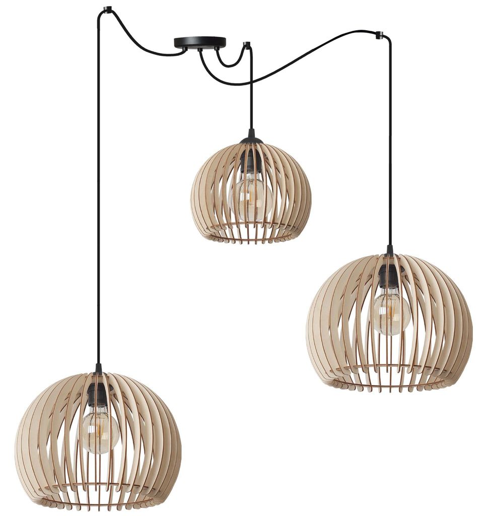 Pendelleuchte Spinne Timber Schwarz 3-flammig – Moderne Hängelampe mit Lampenschirmen Mix E27 für Wohnzimmer und Esszimmer