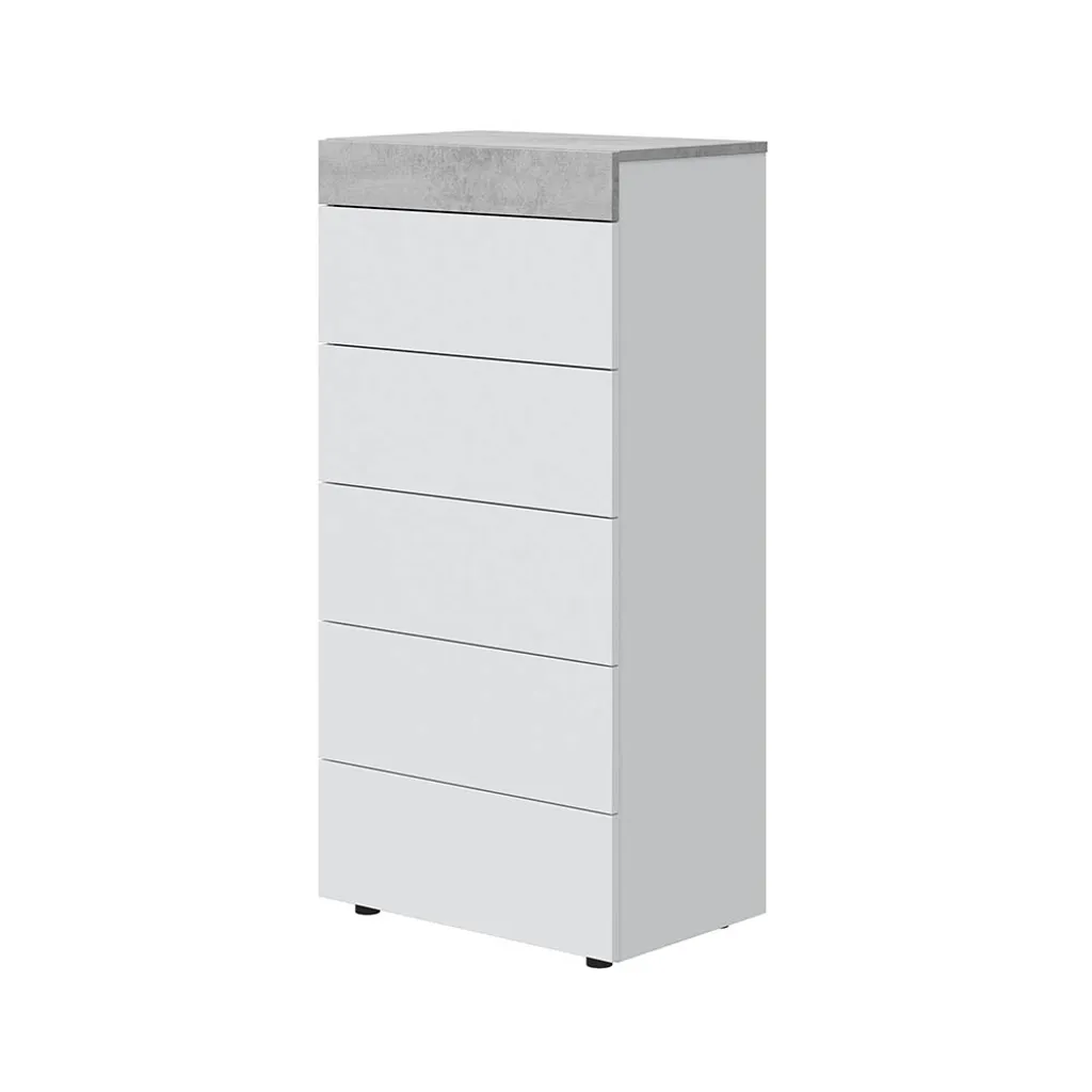 Chiffonnier de rangement Tekkan blanc et gris béton pour chambre