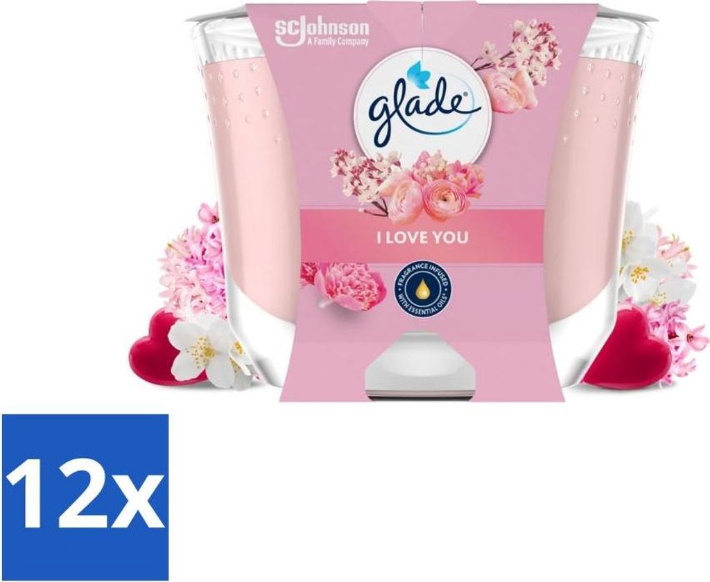 Glade - Duftkerze I Love You - 100% Rapswachs - 204 g - Vorteilspack - 12 Stücke