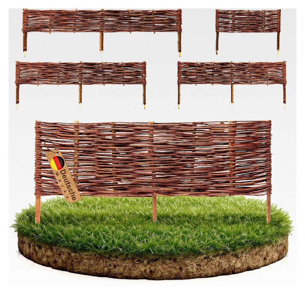 Beetbegrenzung aus Weide · in verschiedenen Größen · 20 cm x 100 cm 5er Set · Gartensteckzaun zur Beetumrandung · Rasenkante aus Weidengeflecht