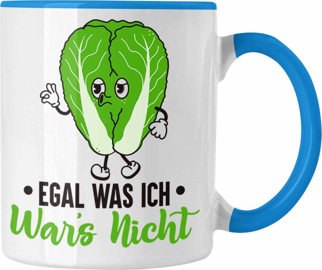 Trendation - Lustiger Spruch Tasse Egal Was Ich Wars Nicht Geschenk Kollege Kollegin Tasse Salat (Blau)