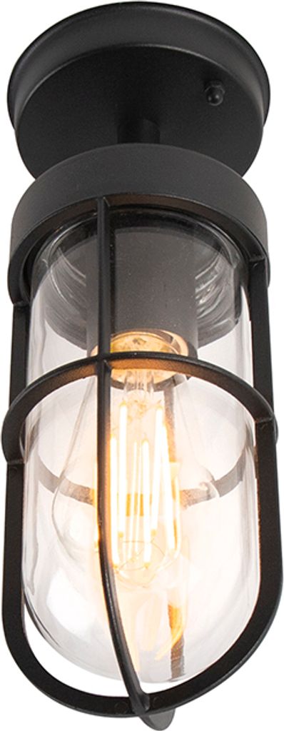 QAZQA - Landhaus I Vintage Country Exterior Außen Deckenleuchte I Deckenlampe I Lampe I Leuchte schwarz mit Glas IP44 - Elza I Außenbeleuchtung -...