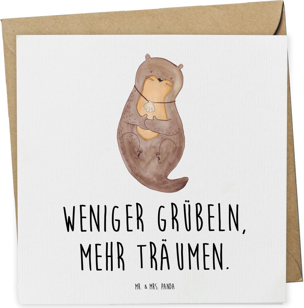 Mr. & Mrs. Panda Grußkarte Otter Muschel - Weiß - Geschenk, Optimistisch, doppelkarte, Seeotter, Klappkarte, Glückwunschkarte, anlasskarte, Posi...