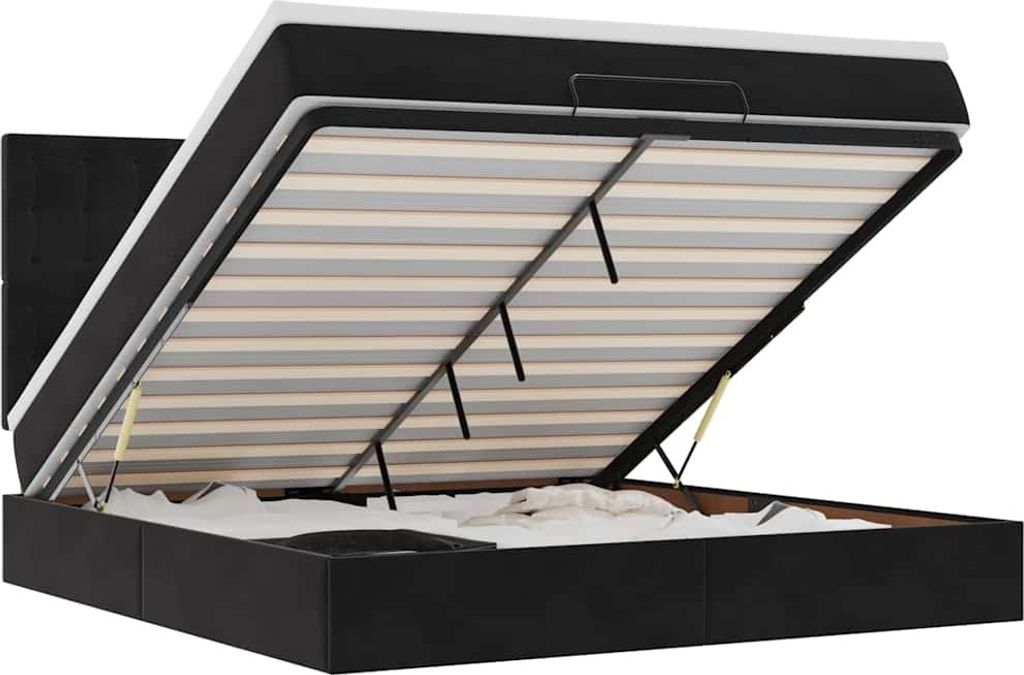vidaXL Ottoman-Bett mit Matratzen & LEDs Schwarz 160x200 cm Samt