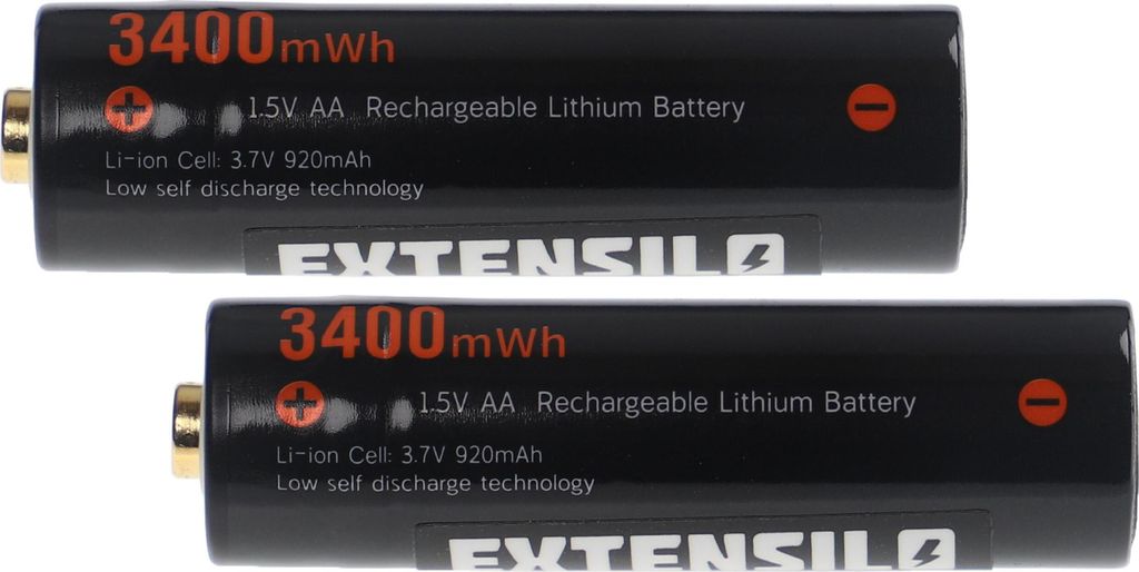 EXTENSILO Akkus AA Mignon, 2 Stück für diverse Geräte - Akkuzellen, 920 mAh, 3,7 V, Li-Ion