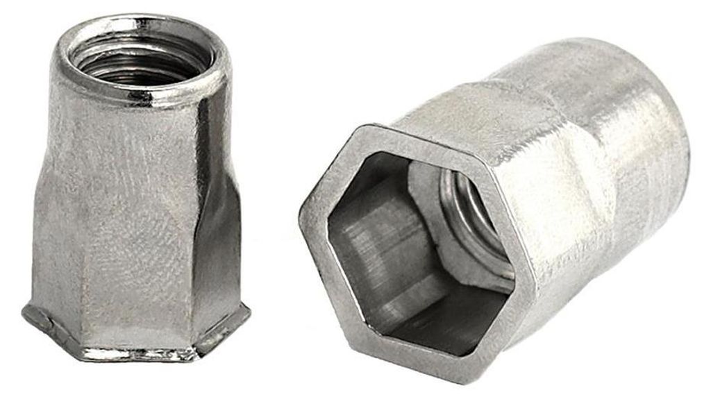 AG-BOX Einnietmuttern kl. Senkkopf Teilsechskantschaft offen M3x9 Edelstahl A2 Doppelgewindeschraube Schraubstifte Gewindestifte, 1 Stück